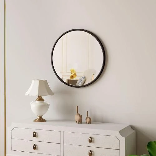 Zoom sur WOLTU Miroir Rond Métal Noir, Miroir Décoratif Moderne