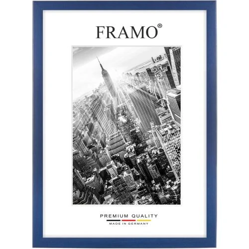 Cadre photo bois sur mesure, bleu foncé, verre antireflet - Vue principale