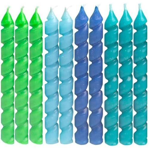 Bougies spirales anniversaire Unique, 10 pièces, bleu, vert - Vue principale