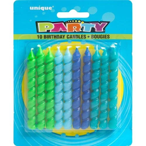 Détail de Bougies spirales anniversaire Unique, 10 pièces, bleu, vert
