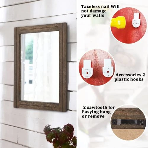 Zoom sur Miroir Mural Rectangulaire Rustique Bois, Décoration Intérieure