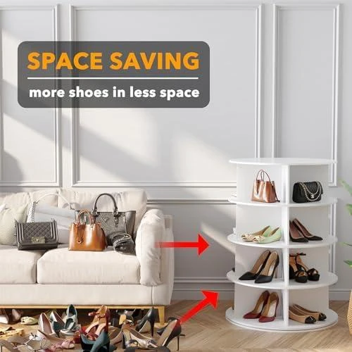 Détail de Lazy Susan SpaceAid Étagère Rotative 4 Niveaux pour Chaussures et Sacs