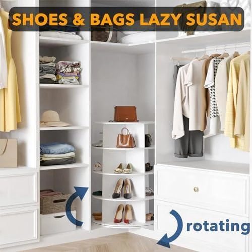 Zoom sur Lazy Susan SpaceAid Étagère Rotative 4 Niveaux pour Chaussures et Sacs