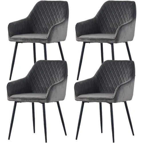 Chaises salle à manger velours rembourrées, pieds métal gris - Vue principale