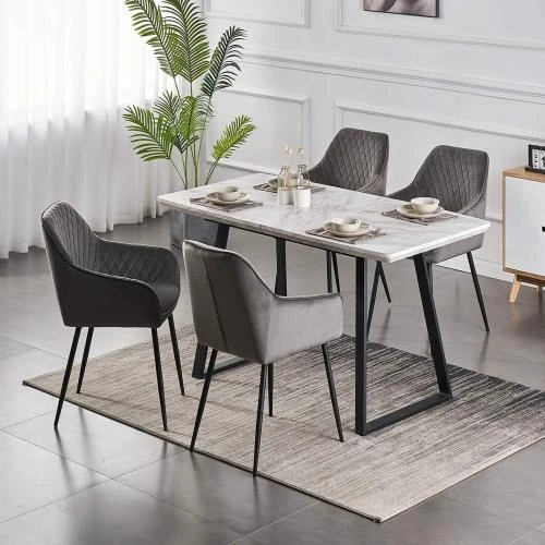 Zoom sur Chaises salle à manger velours rembourrées, pieds métal gris