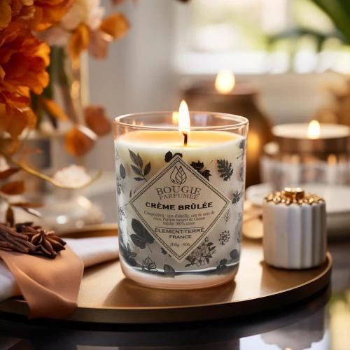 Détail de Bougie Parfumée Element Terre, Crème Brûlée, 50h