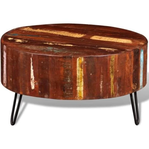 Zoom sur Table Basse Ronde Bois Solide Recyclé Multi-Couleur