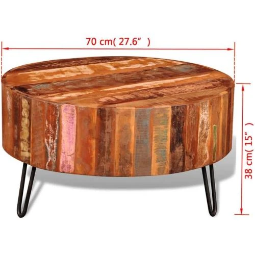 Détail de Table Basse Ronde Bois Solide Recyclé Multi-Couleur