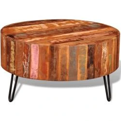 Table Basse Ronde Bois Solide Recyclé Multi-Couleur