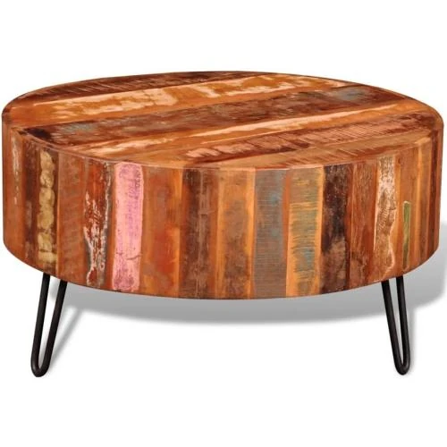 Table Basse Ronde Bois Solide Recyclé Multi-Couleur - Vue principale