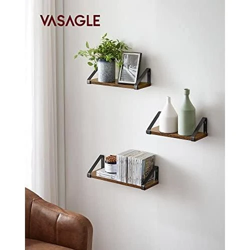 Détail de Étagère Murale VASAGLE - Lot de 3, Montage Polyvalent, Design Rustique