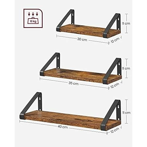 Zoom sur Étagère Murale VASAGLE - Lot de 3, Montage Polyvalent, Design Rustique