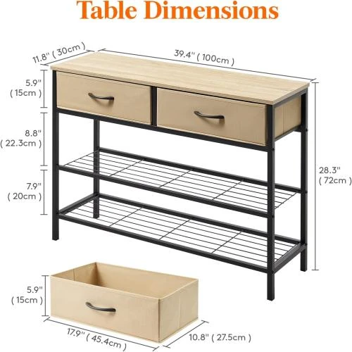 Détail de Table Console Lifewit Industrielle avec Tiroirs et Étagères de Rangement