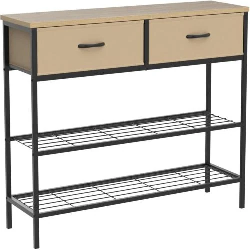 Zoom sur Table Console Lifewit Industrielle avec Tiroirs et Étagères de Rangement