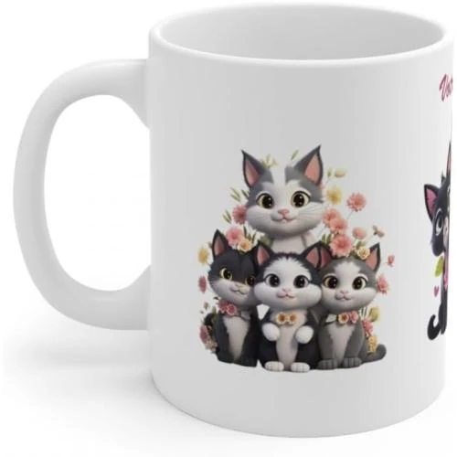 Détail de Mug personnalisé, prénom, texte, cadeau original, design chats