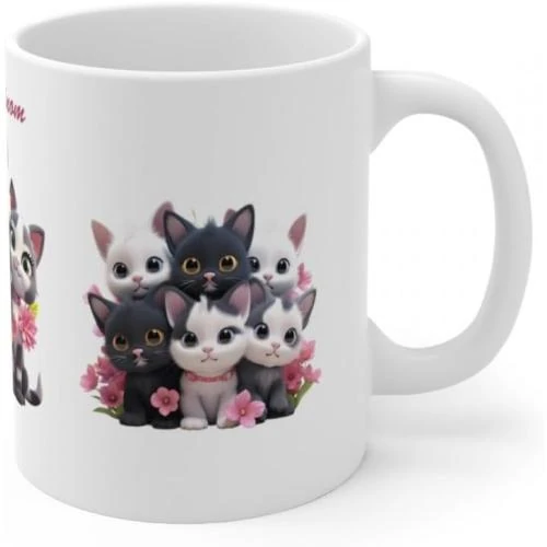 Zoom sur Mug personnalisé, prénom, texte, cadeau original, design chats