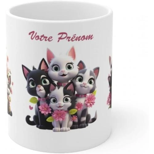 Mug personnalisé, prénom, texte, cadeau original, design chats - Vue principale