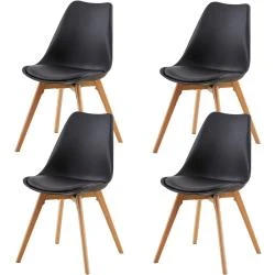 Chaise Scandinave Lot 4, Retro Classique, Noir, Bois Chêne