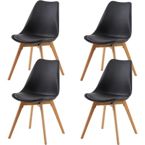 Chaise Scandinave Lot 4, Retro Classique, Noir, Bois Chêne - Vue principale