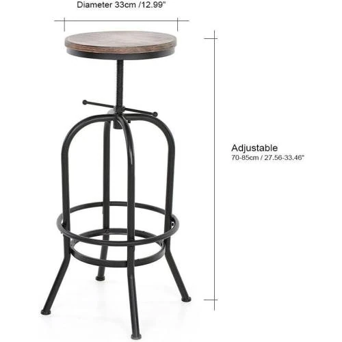 Zoom sur Tabouret Bar Kosmi Métal Noir Mat, Assise Bois Foncé