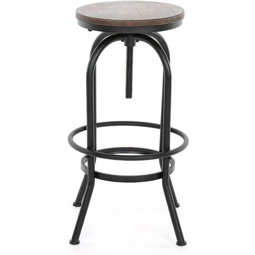 Tabouret Bar Kosmi Métal Noir Mat, Assise Bois Foncé - Vue principale