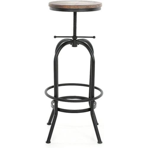 Détail de Tabouret Bar Kosmi Métal Noir Mat, Assise Bois Foncé