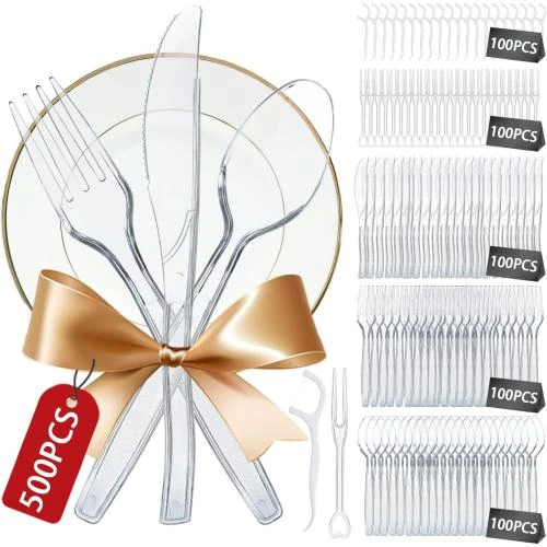 Couverts Plastique MEISHANG, 500PCS, Réutilisables, Fête - Vue principale