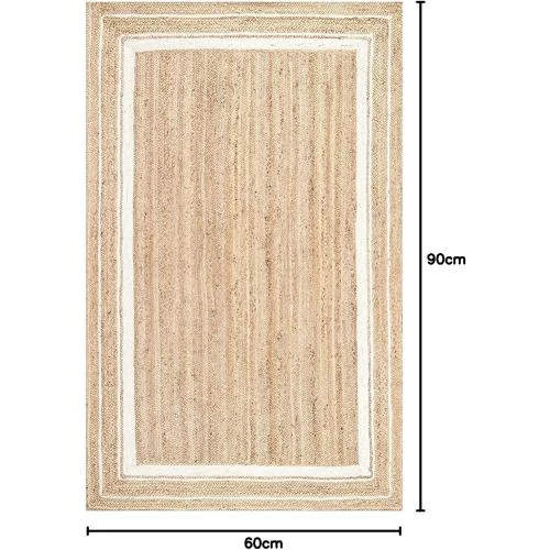 Tapis en Jute Naturel Beige, Ligne Blanche, Tressé Main - Vue principale