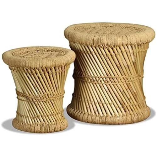 Zoom sur Lot de 2 Tabourets vidaXL en Bambou et Jute - Design Durable