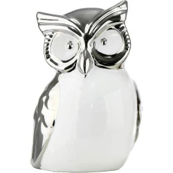 Figurine Décoration Hibou Céramique Blanc Argent Gilde