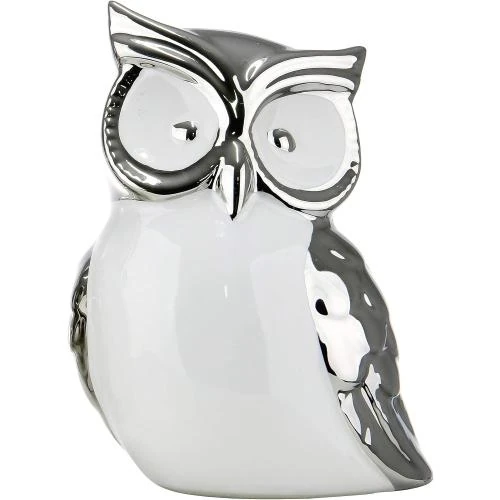 Détail de Figurine Décoration Hibou Céramique Blanc Argent Gilde