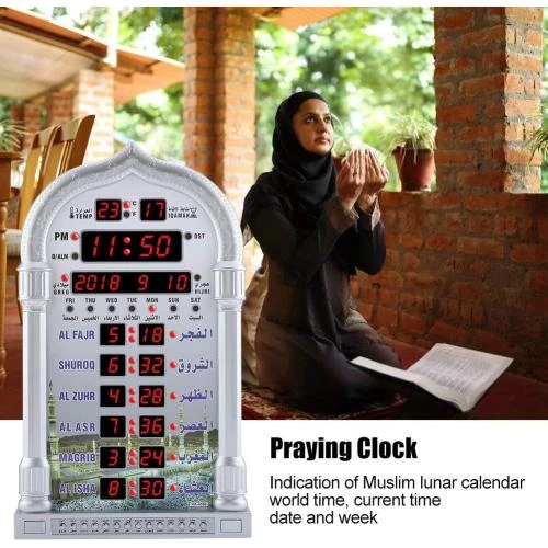 Zoom sur Horloge de Prière Automatique TOPINCN, Écran LCD Argent