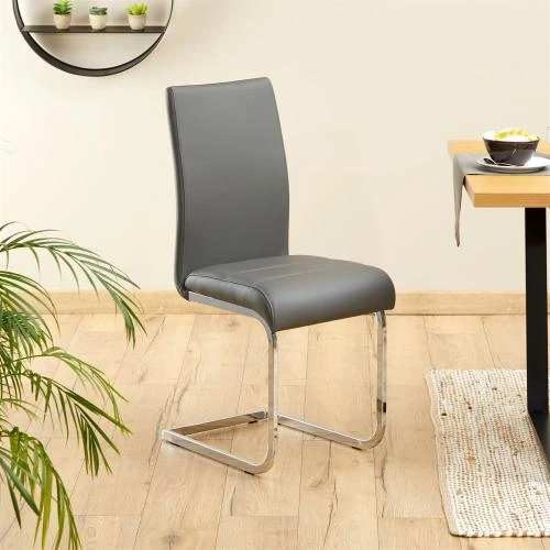 Détail de Chaises Salle à Manger Leticia, Chrome, Synthétique Gris