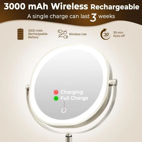 Détail de Miroir maquillage mural éclairé, rechargeable, double face, 360