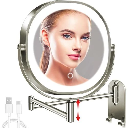 Miroir maquillage mural éclairé, rechargeable, double face, 360 - Vue principale