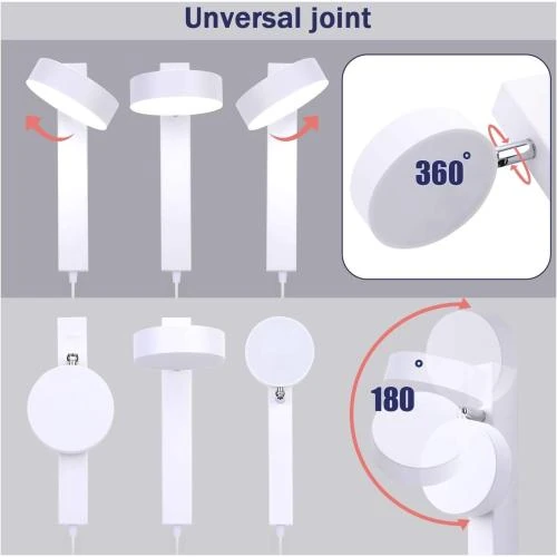 Zoom sur Applique Murale LED Lightsjoy, 12W, 3 Températures, Rotative