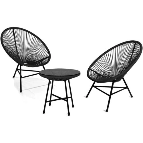 IDMarket Salon de Jardin Izmir, Table, 2 Fauteuils Noir - Vue principale