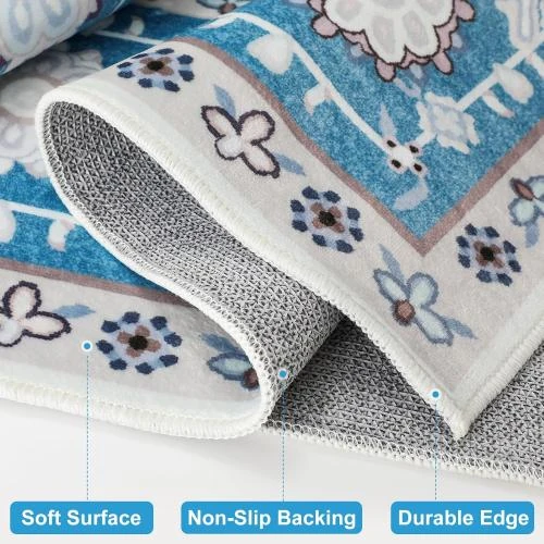 Zoom sur Tapis Multicolore Moderne, Poils Courts, Doux, Salon