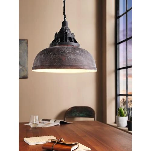 Zoom sur Lustre vintage industriel, lampe suspendue rétro, acier, noir