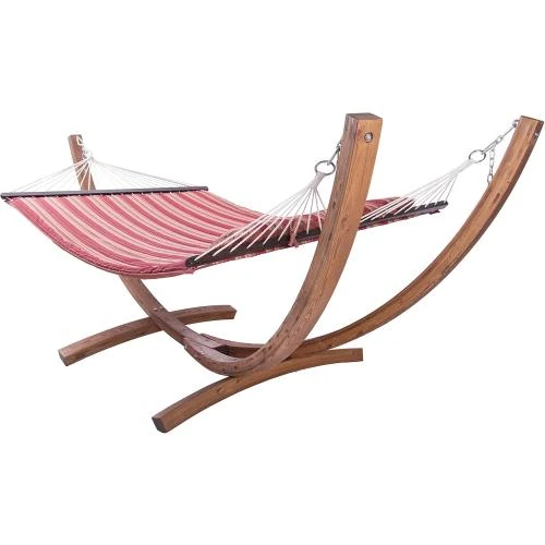 Zoom sur Hamac Double XXL Rouge, Support Bois, Jardin, Terrasse
