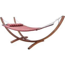 Hamac Double XXL Rouge, Support Bois, Jardin, Terrasse