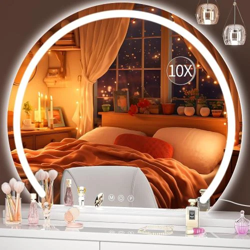 Miroir LED Hasipu, coiffeuse, lumières, contrôle tactile - Vue principale