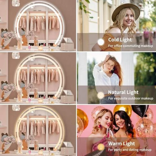 Zoom sur Miroir LED Hasipu, coiffeuse, lumières, contrôle tactile
