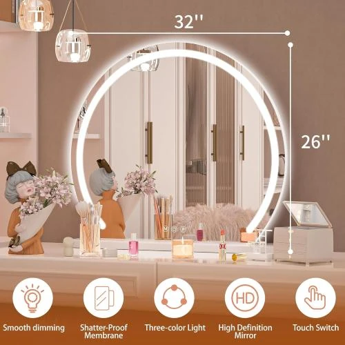 Détail de Miroir LED Hasipu, coiffeuse, lumières, contrôle tactile