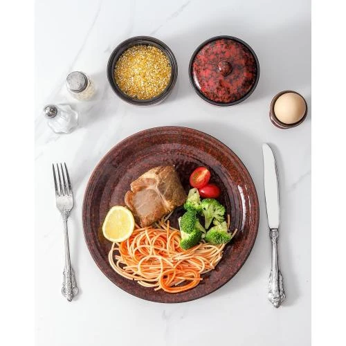 Zoom sur Assiettes en céramique rouge, lot de 4, micro-ondes, four, lave-vaisselle