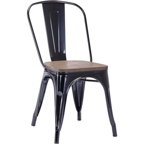 Chaise Métal Empilable, Bois Foncé, Bistrot, Salle à Manger - Vue principale