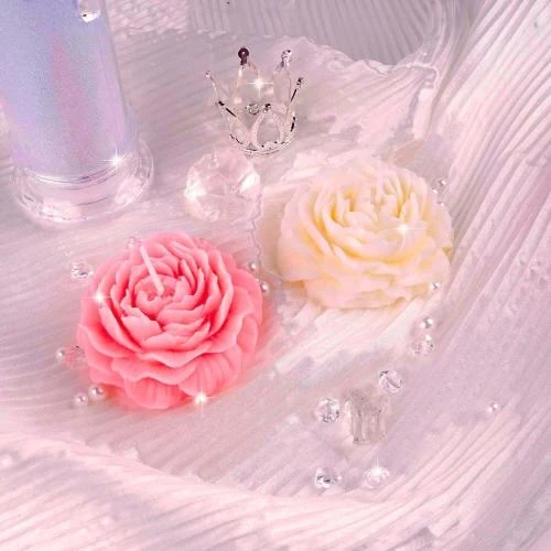 Zoom sur Bougies Fleur Pastel Rose, Blanc, Violet, Parfumées, Kawaii
