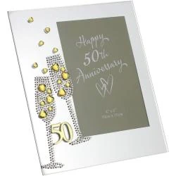 Strass flûtes Champagne 50e anniversaire mariage, cadre doré