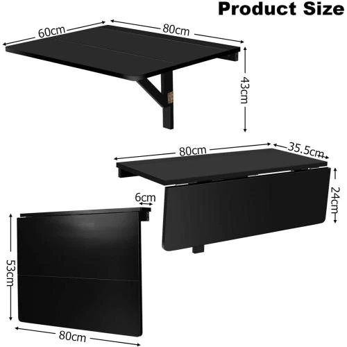 Zoom sur Table Murale Pliante Bois, Bureau Flottant, Peu Encombrant