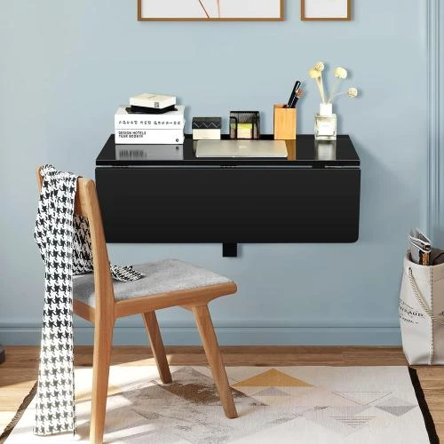 Détail de Table Murale Pliante Bois, Bureau Flottant, Peu Encombrant
